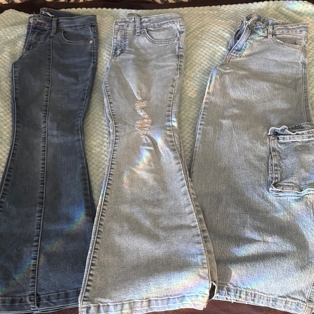 Art Class Kids Blue and Light Blue Jeans Trio bundle size 14 flare and wide leg